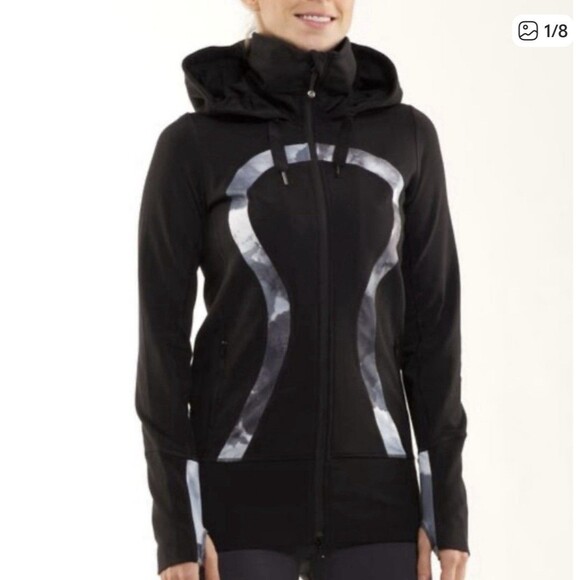 Lululemon Scuba Stride Full Zip Black Gray Thumbholes Hoodie Jacket Size Medium? - Picture 1 of 8